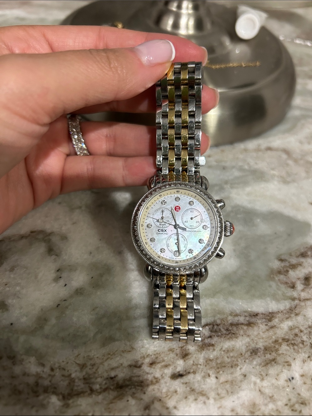Michele Two-Tone Mother-of-Pearl Dial Bracelet Watch